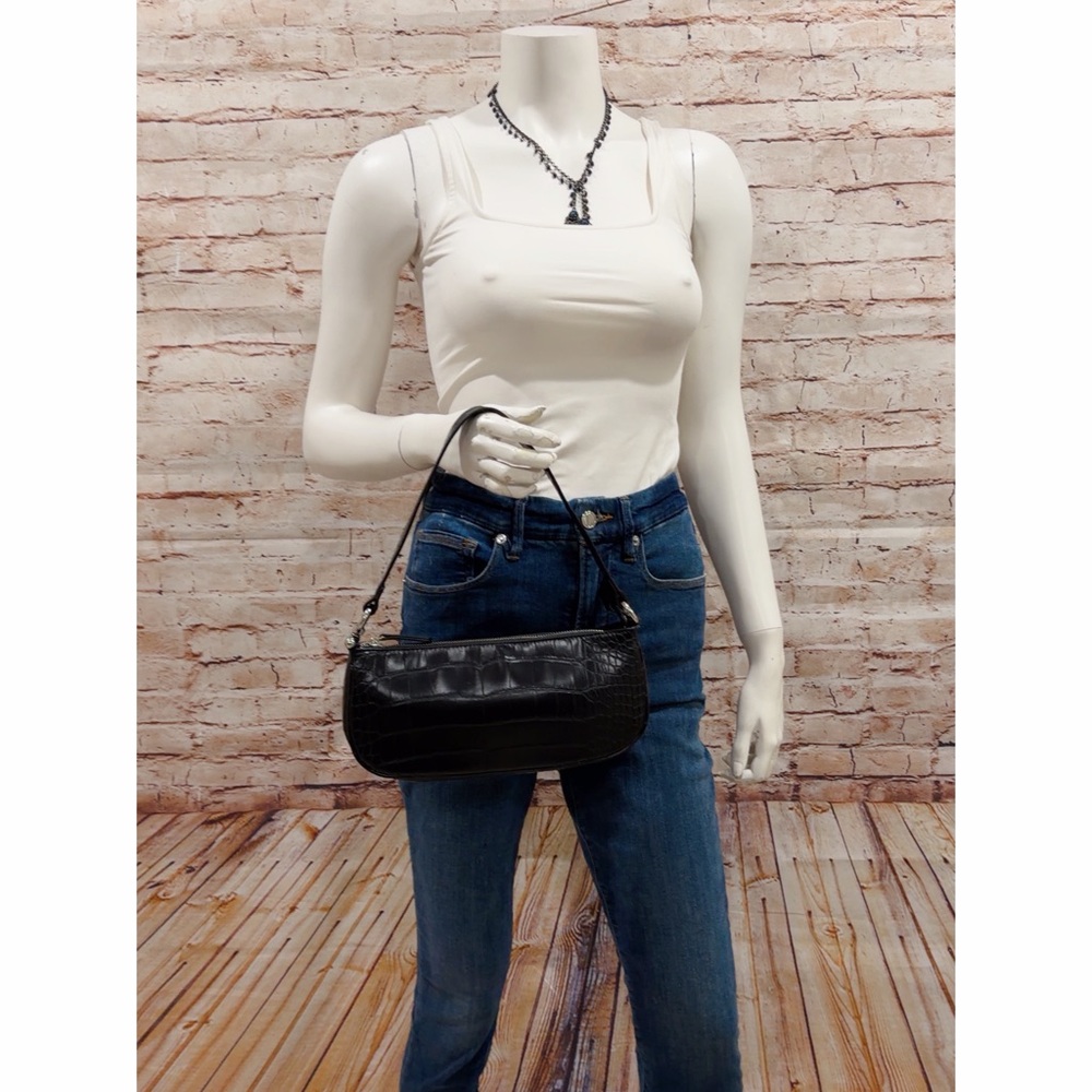 Urban Outfitters Black Vegan Leather Croc Mini Shoulder Bag Small Purse - Picture 9 of 9